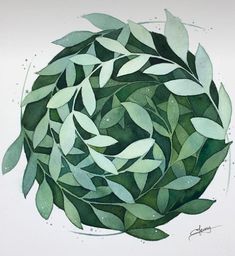 a painting of green leaves in a circle