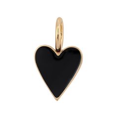 Small Enamel Helena Pendant is recycled brass plated 14K Gold.Pendant has a protective coating to prevent from wear and tarnishing.Heart charm is filled with a brilliant enamel color. Heart measurements:.63" long.55" wide1.5mm thick Handmade in the USA Yellow Gold Enamel Round Pendant Charm Necklace, Black Enamel Heart Pendant Jewelry Gift, Elegant Enamel Heart Pendant Jewelry, Heart-shaped Enamel Charms Necklaces, Heart-shaped Enamel Charms Necklace, Yellow Gold Enamel Charms Jewelry, Gold Metal Jewelry With Black Enamel, Gold Brass Jewelry With Black Enamel, Gold Jewelry With Black Enamel