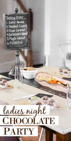 the table is set up for a chocolate party