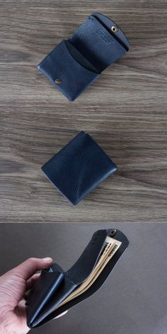 three different angles of a wallet being opened