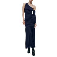 Look Amazing In This Zara Zw Collection Midi Navy Dress. This Dress Is Beautiful And Fits Amazing. Has A Great Stretch. Size Xs Blue One-shoulder Fitted Maxi Dress, One-shoulder Fitted Blue Maxi Dress, Blue Fitted One-shoulder Maxi Dress, Fitted One Shoulder Blue Maxi Dress, Blue One Shoulder Stretch Maxi Dress, Blue Ruched Maxi Dress, Blue Stretch Evening Dress, Blue Stretch Maxi Dress For Evening, Blue Ruched Maxi Dress For Evening