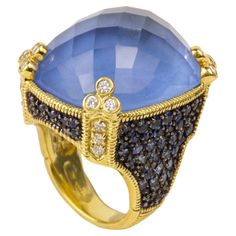 Judith Ripka 18K Yellow Gold Ring Blue Quartz & Sapphires & Diamonds Size: 6.75 SKU: JR01063 Retail price: $14,160.00 Dress Reference, Judith Ripka, Diamond Quartz, 18k Yellow Gold Ring, Ring Blue, Blue Quartz, Quartz Ring, Yellow Gold Ring, Blue Rings