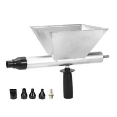 an image of a metal funnel on a white background with other items in the foreground