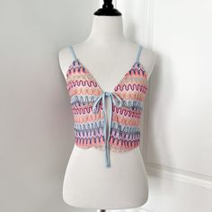 H&M Crochet Knit Open Tie Front Cami Crop Top Brand New Without Tags, Never Worn Size Small Pink V-neck Crochet Top For Spring, Fitted V-neck Pink Crochet Top, Pink Pointelle Knit Top, Multicolor Knit Top For Spring Vacation, Multicolor Knit Top For Vacation In Spring, Multicolor Knit Top For Spring Beach Outing, Multicolor Knit Top For Spring Beach Occasion, Pink Crochet Top For Vacation, H&m Knitted Tops For Spring