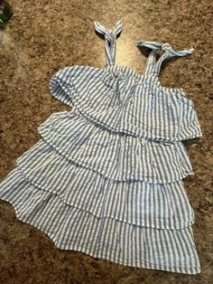 Crewcuts Girls Size 4 Blue And White Tiered Dress With Tie Straps  | eBay Dress With Tie Straps, White Tiered Dress, Dress With Tie, Girls Wardrobe, Tiered Dress, Girls Dress, White Color, Color Combinations, Knee Length