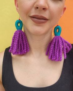 Fun and bold earrings that are still lightweight. Best of both worlds! Customizable, just send me a message :) Fun Purple Earrings For Party, Fun Purple Dangle Jewelry, Fun Purple Earrings For Gift, Artsy Purple Dangle Earrings, Handmade Multicolor Plug Earrings For Party, Handmade Purple Tassel Earrings For Gift, Handmade Purple Tassel Earrings As Gift, Green Artsy Earrings For Party, Artsy Green Earrings For Party