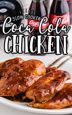 slow cooker coca cola chicken on a white plate