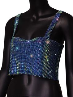 DIAMOND TOP Evening Sequin Crop Top, Evening Sequined Crop Top, Fitted Cropped Halter Top For Night Out, Cropped Halter Top For Summer Clubbing, Sleeveless Sequined Crop Top For Club, Glamorous Embellished Sleeveless Crop Top, Embellished Crop Top For Night Out, Embellished Cropped Top For Night Out, Fitted Cropped Halter Top For Party