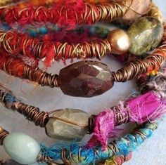 Unique Designs Just For You. Select Your Favorite Color And I Will Do It For You. Order 3 For Better Look. Ribbon Projects, Wrap Bangles, Recycled Sari Silk, Fiber Jewelry, Stone Bangle, Textile Jewelry, Sari Silk, Vintage Diy, Bijoux Diy