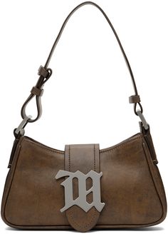 Buffed leather shoulder bag in brown. · Fading and subtle distressing throughout · Adjustable shoulder strap · Logo hardware at face · Magnetic foldover flap · Zip closure · Logo-woven twill lining · Logo-engraved silver-tone hardware · H5 x W9.25 x D2.75 Supplier color: Brown faded Vintage Satchel Shoulder Bag With Gunmetal Hardware, Vintage Shoulder Bag With Gunmetal Hardware For Daily Use, Vintage Brown Bags With Gunmetal Hardware, Brown Rectangular Shoulder Bag With Gunmetal Hardware, Brown Shoulder Bag With Double Handle And Gunmetal Hardware, Vintage Leather Bags With Gunmetal Hardware, Vintage Leather Shoulder Bag With Gunmetal Hardware, Brown Crossbody Shoulder Bag With Gunmetal Hardware, Brown Shoulder Bag With Gunmetal Hardware For Everyday