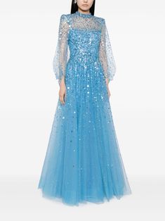 Light Blue Sequined Evening Dress For Gala, Light Blue Sequined Evening Dress, Blue Dress With Sheer Sleeves For Gala, Light Blue Sequined Prom Evening Dress, Light Blue Long Sleeve Evening Dress, Light Blue Embellished Floor-length Dress, Blue Prom Dresses With Sheer Sleeves, Blue Sequined Long Sleeve Evening Dress, Blue Long Sleeve Sequin Evening Dress