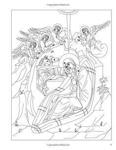 the nativity scene is depicted in this coloring page