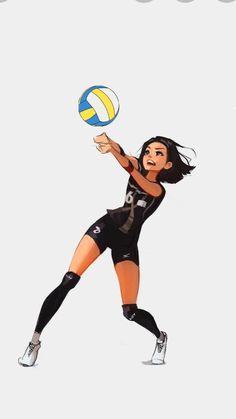 a woman is playing volleyball on a white background