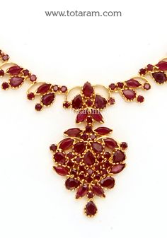 22 Karat Gold Ruby Necklace & Drop Earrings Set - 235-GS3605 - in 35.400 Grams for USD $3210.26. 
Made in India by Totaram Jewelers Online this product is in Gold - 22 Karat BIS Hallmark 916 KDM Gold  & is an excellent gift for Adult - Women. Ships fully insured with secured guaranteed delivery for free with your order over $250 from New Jersey USA & comes with 30 days exchange policy. Gold Ruby Necklace, Ruby Necklace, Gifts For Adults, 22k Gold, Earrings Set, New Jersey, Hallmark, Earring Set, Ruby