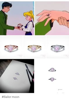 an image of someones hand holding a ring with diamonds on it and other pictures