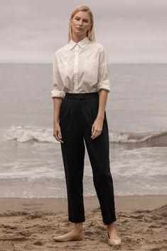 The KAOLIN trouser is a pleated, classic mens pants with a wide 40’s leg; woman look beautiful in this silhouette. Made of a subtle silk noil with a drapey hand and slight textured slub, this trouser is earthy and elegant. Silk Noil, Husband Shirts, Flowy Blouse, Pleated Fabric, Wide Cuff, Leather Care, Mens Pants