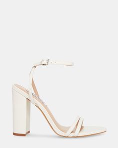 CANDID White Leather Strappy Block Heel | Women's Heels Hoco Heels, Graduation Heels, White Strappy Heels, White Block Heels, Cream Heels, Wedding Shoes Bride, Strappy Block Heels, Basic Heels, White High Heels