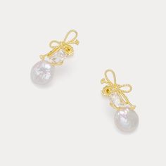 DETAILS Plating: 18K Gold  Materials: 18K Gold on Silver, Baroque Pearl, Cubic Zirconia Size: 1.18"* 0.47 "(3.0cm*1.2cm) Weight: 5.0g/pr Feminine Gold Pearl Earrings For Party, Gold Feminine Pearl Earrings For Party, Gold Feminine Pearl Earrings For Formal Occasions, Feminine Gold Pearl Earrings For Formal Occasions, Feminine Gold Pearl Earrings For Formal Events, Feminine Gold Pearl Earrings For Anniversary, Baroque Pearl Earrings As A Gift, Elegant Baroque Pearl Earrings For Party, Feminine Gold Pearl Earrings For Gift