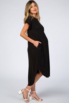 Black Ribbed Curved Hem Maternity Midi Dress – PinkBlush Maternity Midi Dress, Black Rib, Cuff Sleeves, Maternity Clothes, Blush Pink, Midi Dress, Sleeve Length, Maxi Dress, Size Small