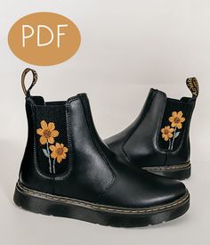 *PLEASE READ: This is a PDF embroidery pattern which can be downloaded onto your computer. No physical item will be mailed to you.  This digital embroidery pattern gives you all the instructions, tips, and tricks to embroider your very own Chelsea boots. This pattern was originally embroidered on the Women’s Dorrian Ch Shoes Embroidery, Pdf Embroidery Pattern, Walking On Sunshine, Digital Embroidery Patterns, High Quality Boots, Embroidery Supplies, Embroidered Clothes, Embroidery For Beginners, Digital Embroidery