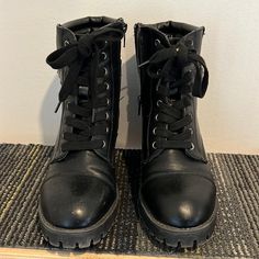 Like Brand New Black Size 6 Steve Madden Boots With Lace Up And Belt Detail Black High-top Lace-up Boots With Zipper, Black Faux Leather Mid-calf Boots With Round Toe, Black Lace-up Mid-calf Boots With Reinforced Heel, Black Lace-up Mid-calf Boots Casual, Casual Black Lace-up Mid-calf Boots, Black Ankle-high Lace-up Boots With Zipper, Ankle-high Black Lace-up Boots With Zipper, Black High Ankle Mid-calf Boots With Zipper, Black Lace-up Mid-calf Boots In Faux Leather