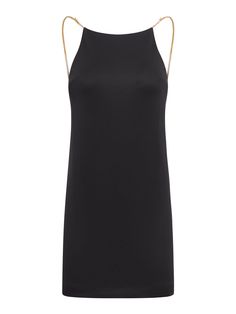 58% Nylon, 38% Cotton, 4% Elastane Lining: 100% Polyester Elegant Formal Dresses With Chain Strap, Elegant Party Dress With Chain Strap, Elegant Cocktail Dress With Chain Strap, Elegant Cocktail Dresses With Chain Strap, Luxury Sleeveless Silk Mini Dress, Luxury Silk Sleeveless Mini Dress, Glamorous Fitted Dress With Chain Strap, Glamorous Formal Dress With Chain Strap, Chic Cocktail Dresses With Chain Strap