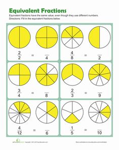 the worksheet for fraction fractions is shown in yellow and has four different sections