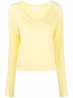 yellow cashmere-wool blend knitted construction V-neck long sleeves Fitted Jumper, Yellow Long Sleeve, Yoko London, City Dress, Summer Beach Wear, Cashmere Wool, Pale Yellow, Lady Dior, Knitwear Women