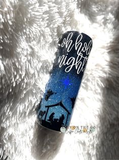 a blue and black lighter with the words be safe at night on it's side