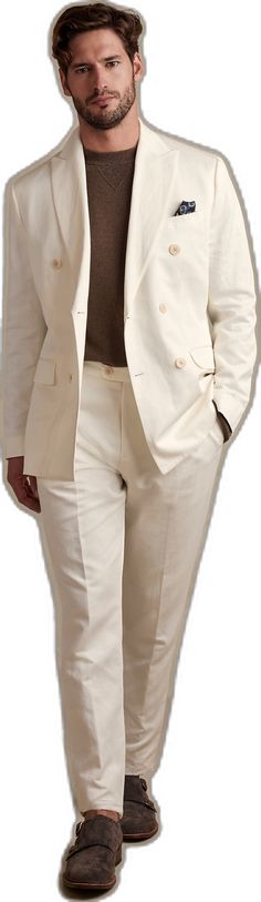 Classic Solid Cotton Suits, Fitted Beige Cotton Suits, Beige Cotton Suits With Welt Pockets, Classic Beige Cotton Suit, Tailored Beige Cotton Suit, Tailored Spring Cotton Suits, Elegant Cotton Suits With Pockets, Elegant Cotton Suit With Pockets, Elegant Cream Cotton Blazer