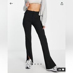 Pull&Bear High Waisted Split Hem Tailored Black Pants Flared Slim Fit Pants Brand New With Tags Never Worn! Size Xs Bought From Asos Split Hem Pants, Athleisure Pants, Hem Pants, High Waisted Flare Jeans, Green Cargo Pants, Legging Outfits, Womens Playsuits, Flowy Pants, High Waisted Flares