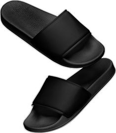 Black Slip-resistant Sandals With Round Toe, Black Round Toe Flip Flops With Rubber Sole, Black Synthetic Slippers With Rubber Sole, Black Non-slip Slippers For Beach, Comfortable Solid Color Slides With Rubber Sole, Slip-resistant Round Toe Slides In Solid Color, Black Rubber Sole Flat Flip Flops, Black Synthetic Slip-on Slippers, Black Waterproof Slides For Summer