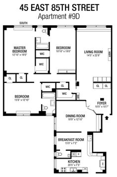 the floor plan for an apartment in east 85th street