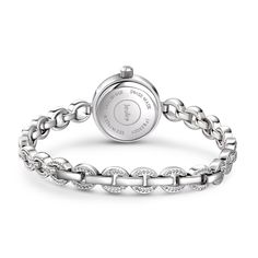 Add a style to your basic look with this sparkling chain-link bracelet watch. Paired with the rounded petite case, the silver tone gives an elegant feminine touch, making this timepiece a subtle chic statement. This chain watch can be worn as piece of jewelry in its own right, day or night. It adds a modern look with both casual and formal outfits. 
Note: Free adjustment can be made to the chain strap, the small polished links at the end of the bracelet can be removed.Watch Strap Color: SilverSt Diamond Watch With Metal Dial, Metal Diamond Watch With Metal Dial, Metal Diamond Watch, Elegant Metal Round Watch, Elegant Round Metal Watch, White Gold Stainless Steel Watch For Gift, Gift White Gold Stainless Steel Watch, White Gold Stainless Steel Watch As Gift, Classic Silver Diamond Watch With Jubilee Bracelet