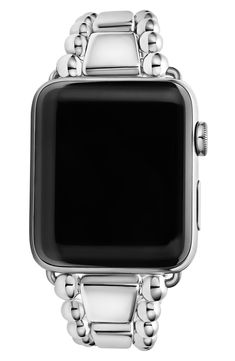 Turn your Apple Watch into a piece of fine jewelry with this band featuring sterling silver and signature Caviar beading. Compatible with 42mm Apple Watch (not included) Sterling silver Imported Luxury Adjustable Watch Band With Stainless Steel Clasp, Elegant Adjustable Watch Bands With Polished Finish, Silver Rectangular Watch Accessories With Polished Finish, Rectangular Silver Watch Accessories With Polished Finish, Silver Timeless Bracelet Strap Watch Bands, Timeless Silver Bracelet Strap Watch Band, Timeless Silver Watch Band With Bracelet Strap, Modern White Gold Watch Bands With Stainless Steel Clasp, Luxury Silver Band Jewelry