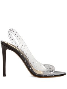 transparent design leather crystal embellishment slingback strap open toe branded insole leather sole 105mm high heel Alexandre Vauthier, Embellished Sandals, Transparent Design, Crystal Embellishment, Lady Dior, Giuseppe Zanotti, Valentino Garavani, Black Sandals, Women's Shoes Sandals