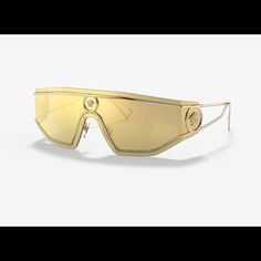 Questions? Leave A Comment Below! Luxury Gold Shield Sunglasses With Uv Protection, Luxury Gold Shield Sunglasses With Uva Protection, Luxury Rectangular Shield Sunglasses With Uva Protection, Luxury Rectangular Shield Sunglasses With Mirrored Lenses, Designer Gold Shield Sunglasses For Formal Occasions, Versace Glasses, Versace Gold, Vintage Versace, Versace Accessories