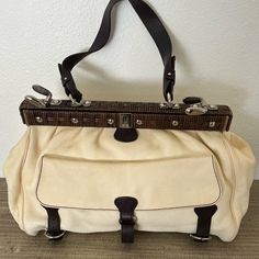 Salvatore Ferragamo Rare Leather Straw Satchel Bag Cream / Brown Leather Silver Green Lined In Immaculate Condition Salvatore Ferragamo Bags, Leather Silver, Satchel Bag, Satchel Bags, Salvatore Ferragamo, Brown Leather, Satchel, Straw, Bag Lady