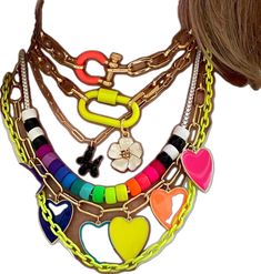 Bold Multicolor Jewelry For Gifts, Trendy Rainbow Jewelry As Gift, Bold Jewelry With Adjustable Chain For Gift, Trendy Multicolor Everyday Jewelry, Trendy Multicolor Jewelry For Everyday, Fun Multicolor Jewelry With Lobster Clasp, Trendy Pink Chunky Chain Jewelry, Trendy Multicolor Choker Jewelry, Trendy Multicolor Jewelry With Heart Charm