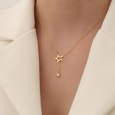 14k Gold Star Necklace, Star Pendant Necklace, Celestial Necklace, Tiny Star Necklace, Valentine's Day Gift for Women Enhance your style with our exquisite 925 Sterling Silver Necklace, available in three stunning finishes: Gold, Rose Gold, and Silver. Handcrafted with precision and designed to add a touch of elegance to any outfit, this necklace is a must-have addition to your jewelry collection. Features: Premium Quality: Made from 925 sterling silver, ensuring durability and long-lasting shin Elegant Star-shaped Clavicle Necklace, Elegant Star Of David Charm Necklace, Elegant Star-shaped Jewelry For Gifts, Elegant Star-shaped Jewelry Gift, Yellow Gold Sterling Silver Star Charm Necklace, Star-shaped Jewelry With Star Charm As Gift For Her, Sterling Silver Star Charm Necklace In Yellow Gold, Star Charm Jewelry Gift For Her, Elegant Star-shaped Necklace For Anniversary