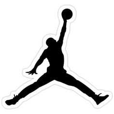 a black and white sticker of a basketball player with his arms in the air