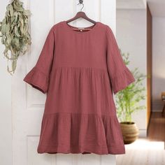 Double-Gauze Cotton Tunic Dress in a Cranberry Hue - Cranberry Trends | NOVICA Cotton Gauze Shirt, Cotton Tunic Dress, Thai Fashion, Gauze Shirt, Favorite Leggings, Shirtwaist Dress, Cotton Tunic, Double Gauze, Tunic Styles