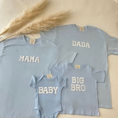 This matching family shirts is perfect for baby shower gifts, baby hospital coming outfit, pregnancy announcement, and family pictures or family photoshoot outfits! This is also perfect for gifting to your friends and loved ones for any occasions Note that the letters used are patches and are heat pressed. Our shirts run in a UNISEX fit. The shirts naturally have a slightly oversized fit giving extra room for moving around and comfort! For this reason, we highly recommend getting your true norma Baby Boy Coming Home Outfit, Personalized Baby Boy Gifts, Boy Coming Home Outfit, Personalized Baby Shower Gifts, Family Photoshoot Outfits, Baby Hospital, Personalized Baby Boy, Baby Boy Gift, Pregnancy Announcement Shirt