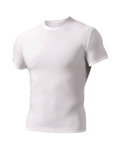 Adult Polyester Spandex Short Sleeve Compression T-Shirt - WHITE - M | A4 Adult Polyester Spandex Short Sleeve Compression T-Shirt in White Size Medium Compression T Shirt, Spandex Shorts, Shirt White, Forest Green, Polyester Spandex, White Undershirt, High Neck Dress, Size Medium, Spandex