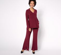 No need to stress about finding the right outfit -- this tunic and pant set is ready to wear! It's great for those more formal events when you really want to make a fashion statement. From Women with Control®. Chic Long Sleeve Pantsuit For Fall, Fall Chic Stretch Pantsuit, Formal Fall Sets With Wide-leg Shape, Elegant Stretch Pant Set For Spring, Chic Wide Leg Sets For Fall, Chic Fitted Long Sleeve Pant Set, Chic Long Sleeve Sets For Workwear, Elegant Matching Pant Set For Workwear, Fall Workwear Matching Set