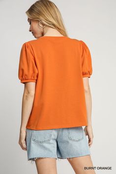 #color_orange Orange Cotton Top For Loungewear, Short Sleeve Orange Top For Loungewear, Orange Tops For Fall Day Out, Trendy Orange Top For Day Out, Casual Orange Tops For Game Day, Casual Orange Tops For Loungewear, Orange Cotton Top For Fall, Trendy Burnt Orange Tops For Spring, Orange Cotton Tops For Fall