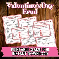 valentine's day game for instant printables with the text valentine's day feed