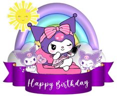 an image of a birthday card with hello kitty and other cartoon characters in the background