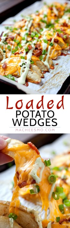 loaded potato wedges with cheese and green onions