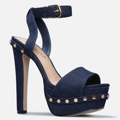 Denim Studded Platform Heel Blue Pumps Heels, Tan Block Heels, Louboutin High Heels, Strap Sandals Heels, Black Patent Pumps, Black Chunky Heels, Sparkly Heels, Shoes High Heels, Snakeskin Heels